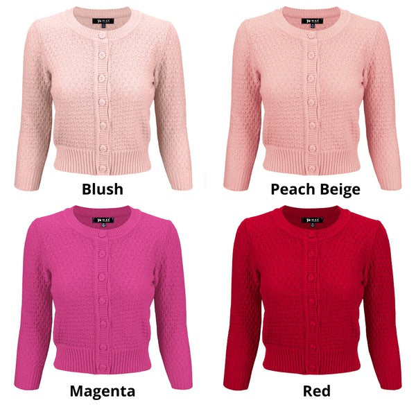 Cute Pattern Cropped Cardigan Sweater 3/4 Sleeve