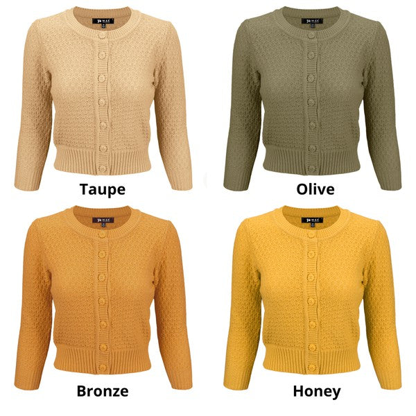 Cute Pattern Cropped Cardigan Sweater 3/4 Sleeve