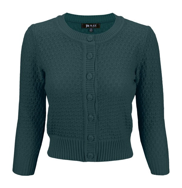 Cute Pattern Cropped Cardigan Sweater 3/4 Sleeve