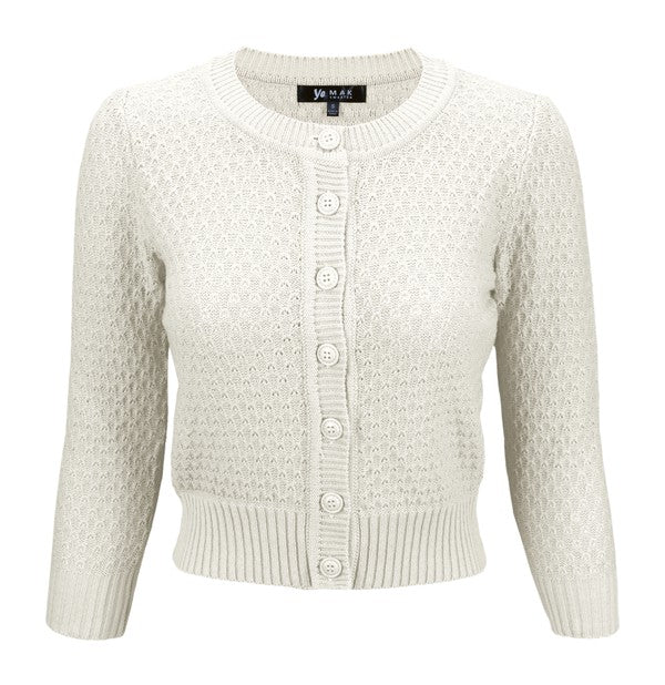Cute Pattern Cropped Cardigan Sweater 3/4 Sleeve