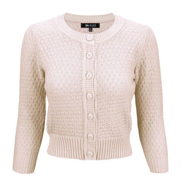 Cute Pattern Cropped Cardigan Sweater 3/4 Sleeve