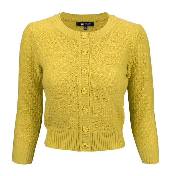 Cute Pattern Cropped Cardigan Sweater 3/4 Sleeve