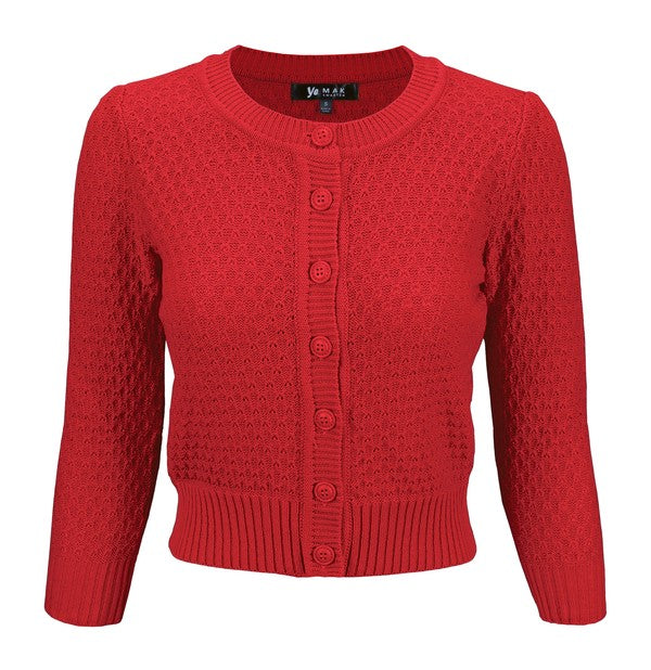 Cute Pattern Cropped Cardigan Sweater 3/4 Sleeve