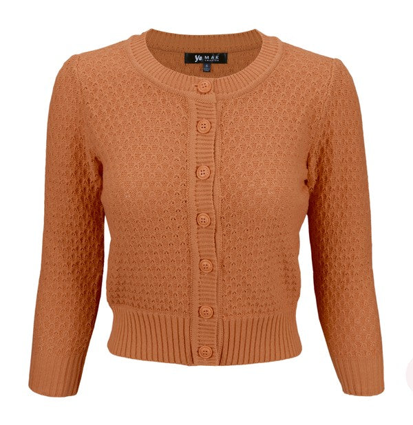 Cute Pattern Cropped Cardigan Sweater 3/4 Sleeve