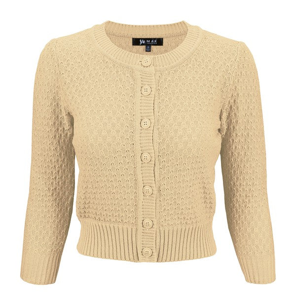 Cute Pattern Cropped Cardigan Sweater 3/4 Sleeve