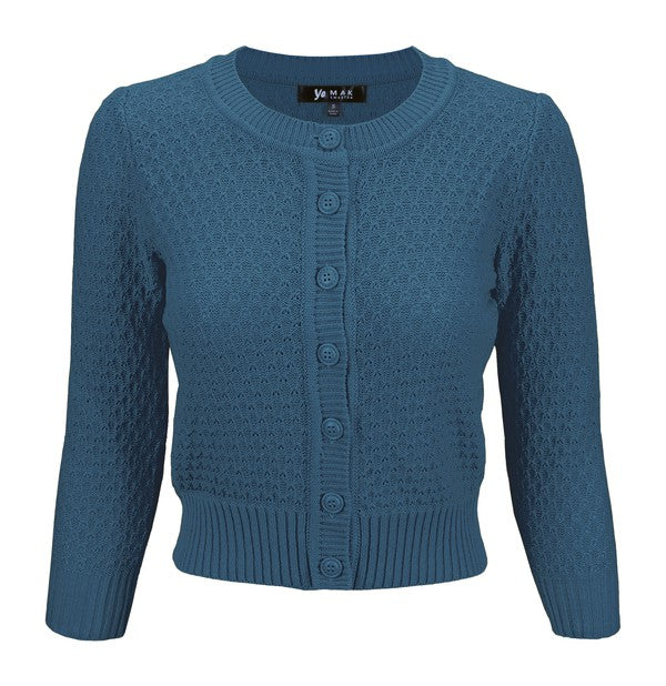 Cute Pattern Cropped Cardigan Sweater 3/4 Sleeve