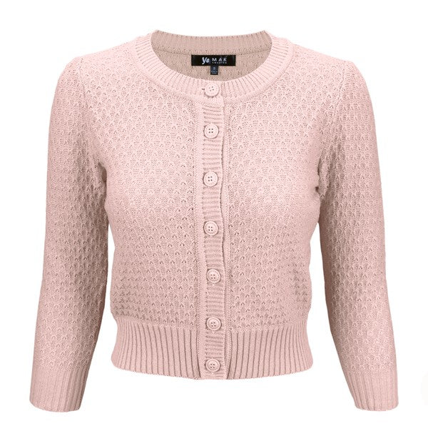 Cute Pattern Cropped Cardigan Sweater 3/4 Sleeve