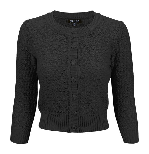 Cute Pattern Cropped Cardigan Sweater 3/4 Sleeve