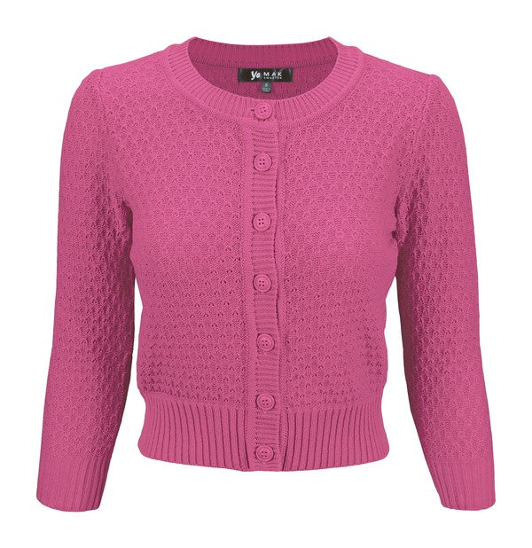 Cute Pattern Cropped Cardigan Sweater 3/4 Sleeve