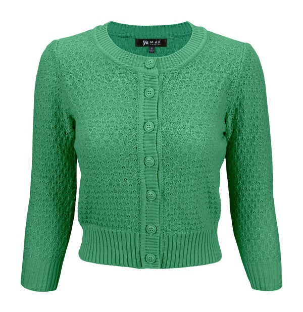 Cute Pattern Cropped Cardigan Sweater 3/4 Sleeve