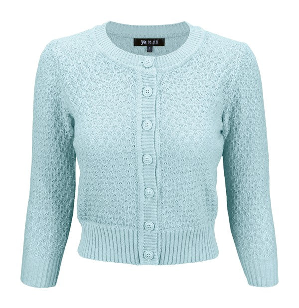 Cute Pattern Cropped Cardigan Sweater 3/4 Sleeve