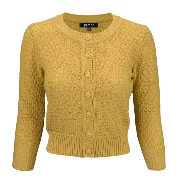 Cute Pattern Cropped Cardigan Sweater 3/4 Sleeve