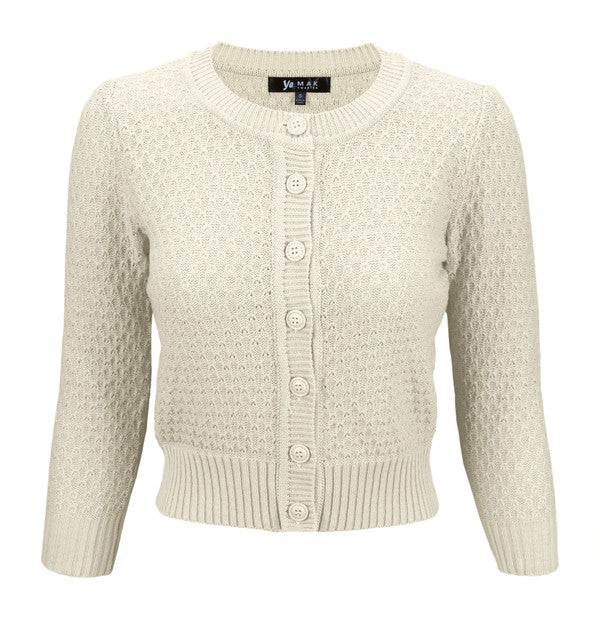Cute Pattern Cropped Cardigan Sweater 3/4 Sleeve