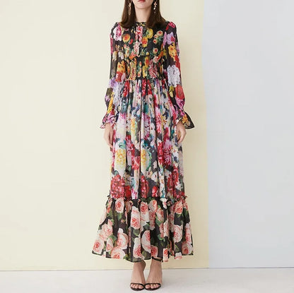 Vintage Inspired Chiffon Ruffled Collar Dress