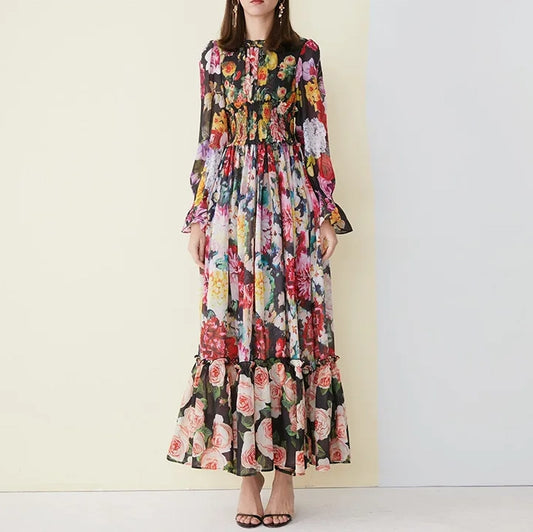 Vintage Inspired Chiffon Ruffled Collar Dress