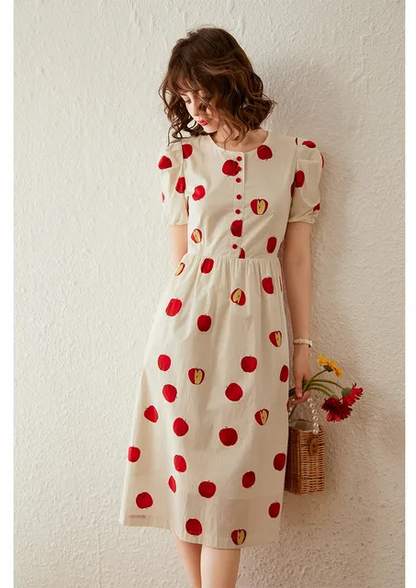 Apple Print A-line Long Dress