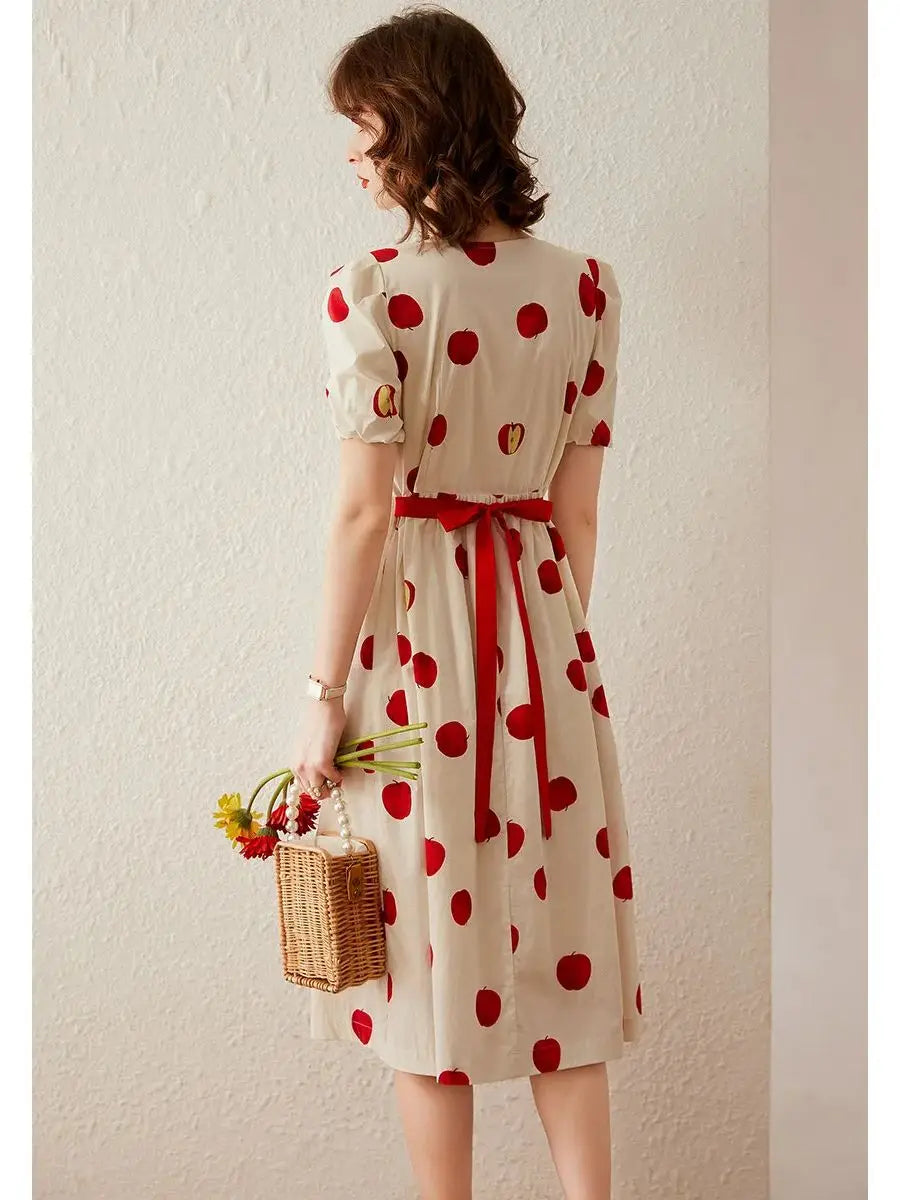 Apple Print A-line Long Dress