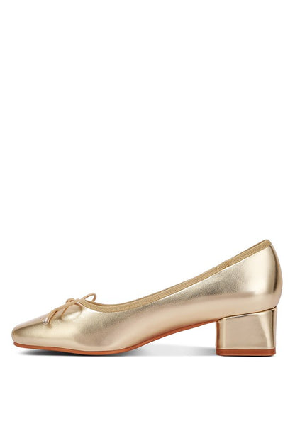 Laga Metallic Low Block Heel Ballerinas