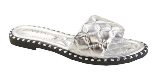 Silver Diamond Stitched Sandals