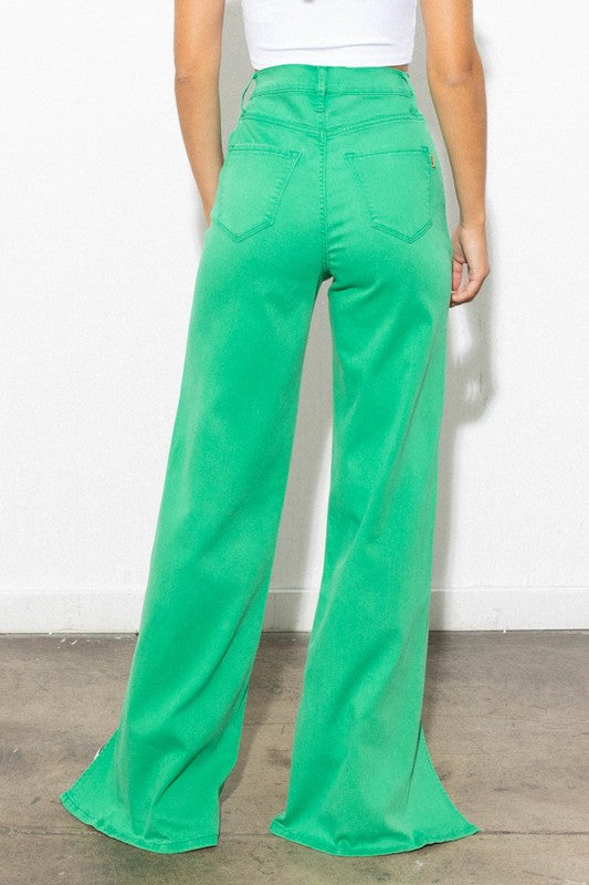 Seafoam Green Front Slit Wide Leg Tencel Pants