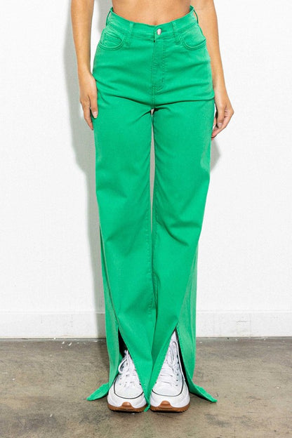 Seafoam Green Front Slit Wide Leg Tencel Pants