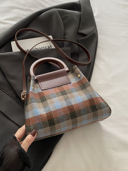 Contrast Plaid Trapezoid Crossbody Bag