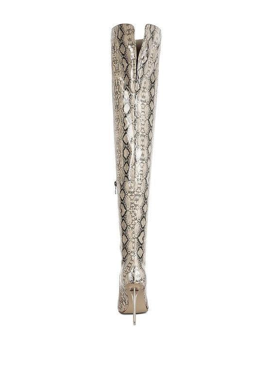 High Drama Snake print Stiletto Long Boots