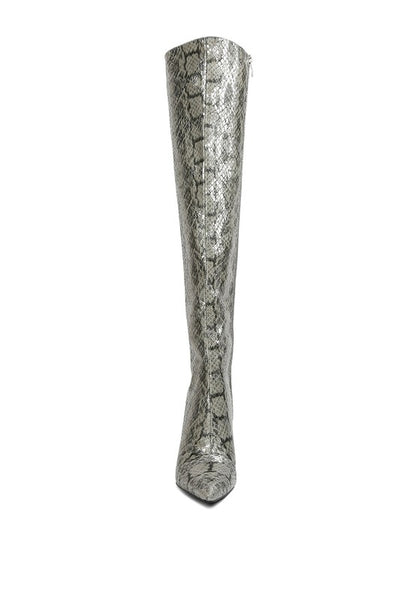 Catalina Snake Print Stiletto Knee Boots