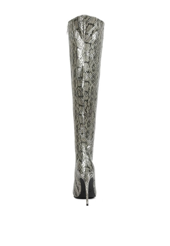 Catalina Snake Print Stiletto Knee Boots