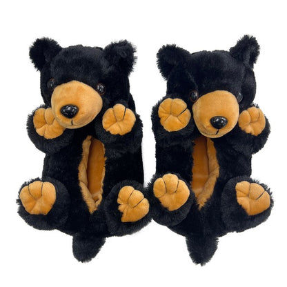 Black Bear Hugs Plush Slippers