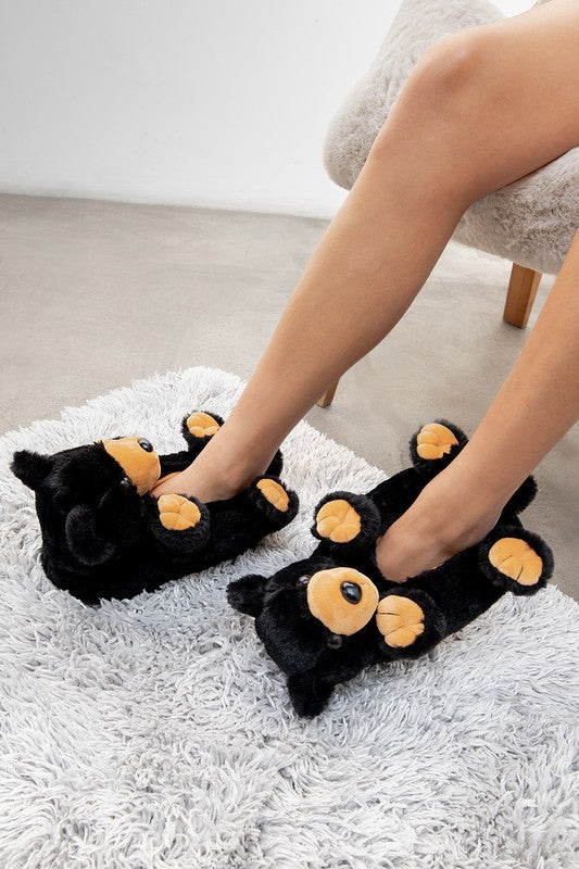 Black Bear Hugs Plush Slippers