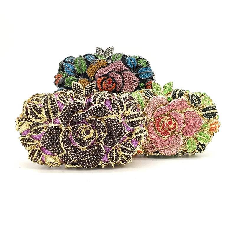 Crystal Rose Flower Purse