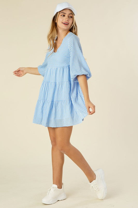 Vichy Check tiered dress