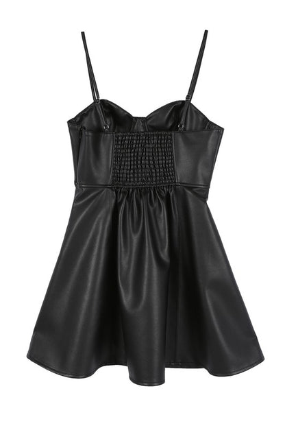 Black Vegan Leather Bustier Mini Dress