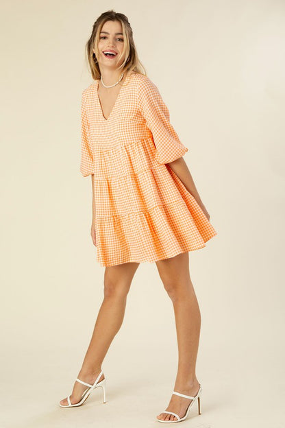 Vichy Check tiered dress