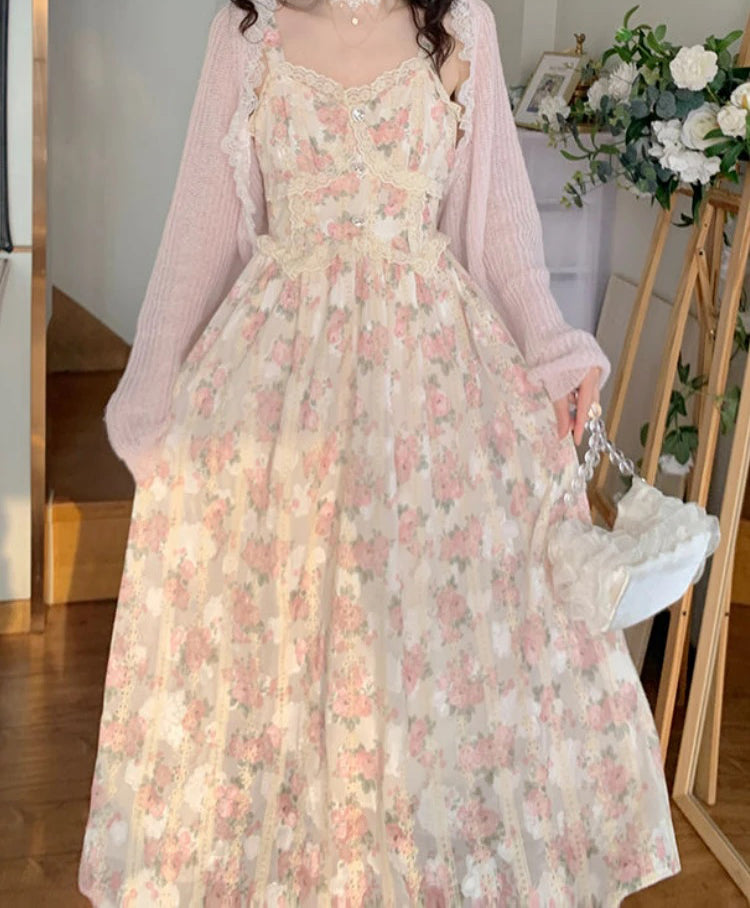 Vintage Floral Chiffon Lace Dress