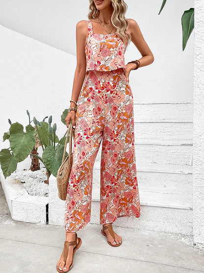 Elegant Long Flower Jumpsuit Casual Sleeveless