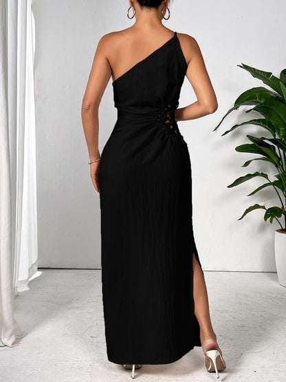 Studded Slit One Shoulder Sleeveless Maxi Dress