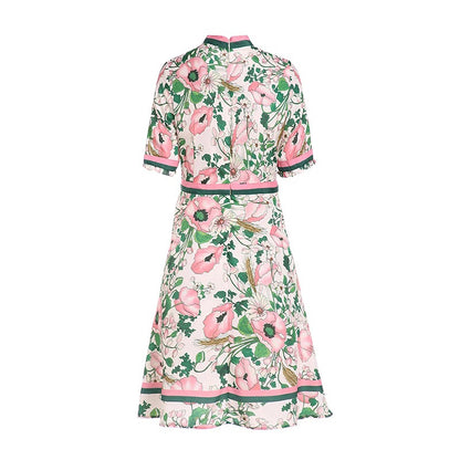 Elegant Floral Print Dress with Belted Collar