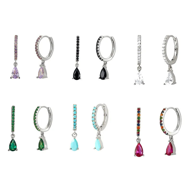 Synthetic Gems Drop Hoop Earrings