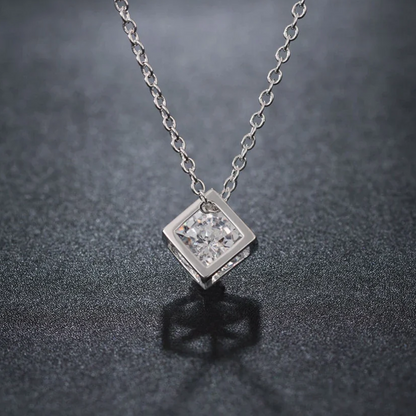 Cubic Pendant with Diamond Simulant Necklace