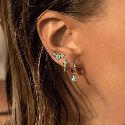 Synthetic Gems Drop Hoop Earrings