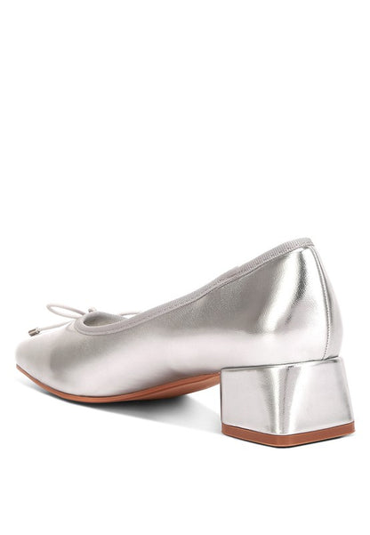 Laga Metallic Low Block Heel Ballerinas