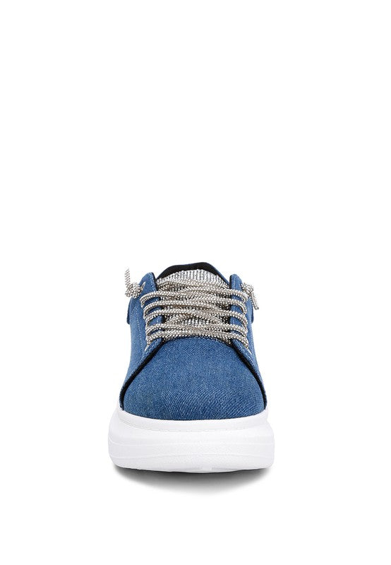 STL's Denim Rhinestones Lace Up Sneakers