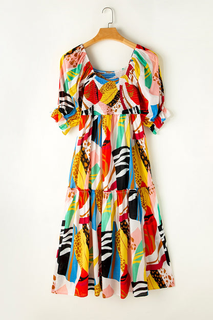 Tropical Dreams Square Princess Sleeve Midi Dress