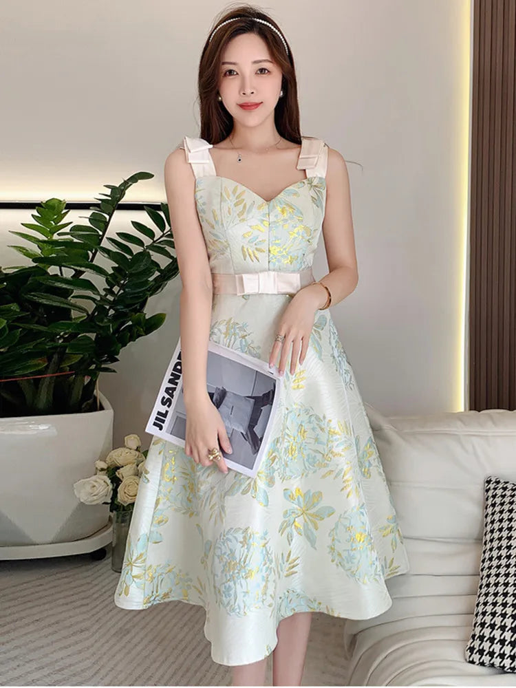 French Flower Jacquard Dress