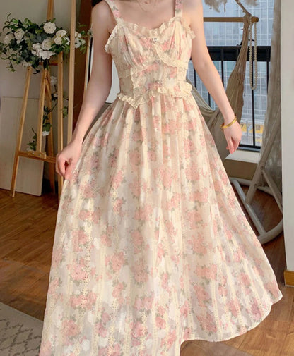 Vintage Floral Chiffon Lace Dress