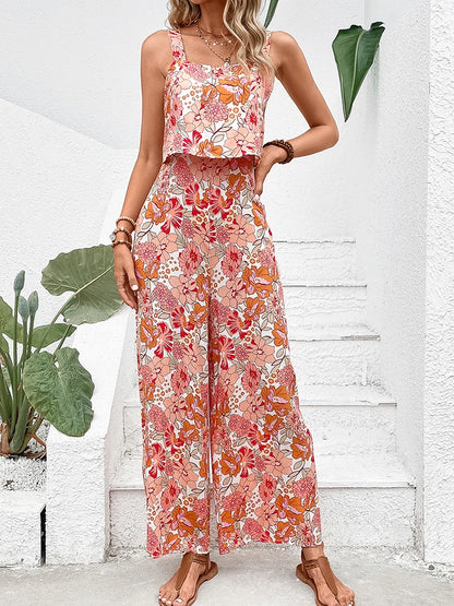 Elegant Long Flower Jumpsuit Casual Sleeveless