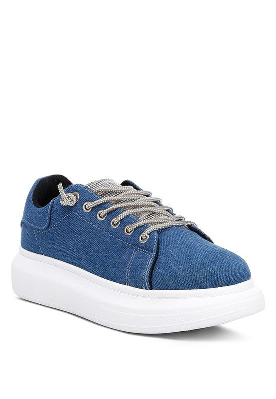 STL's Denim Rhinestones Lace Up Sneakers