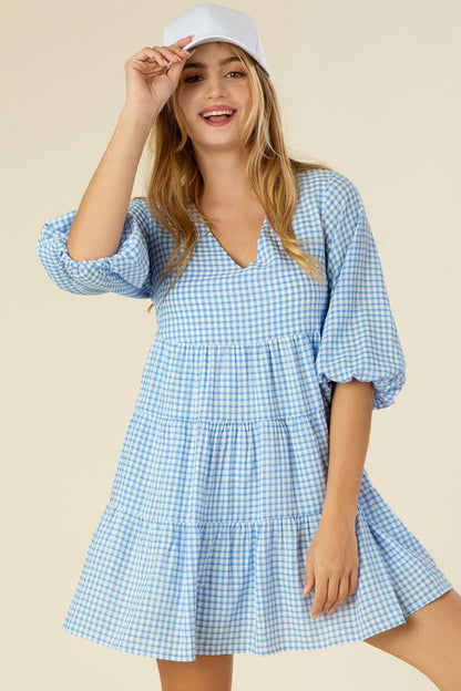 Vichy Check tiered dress